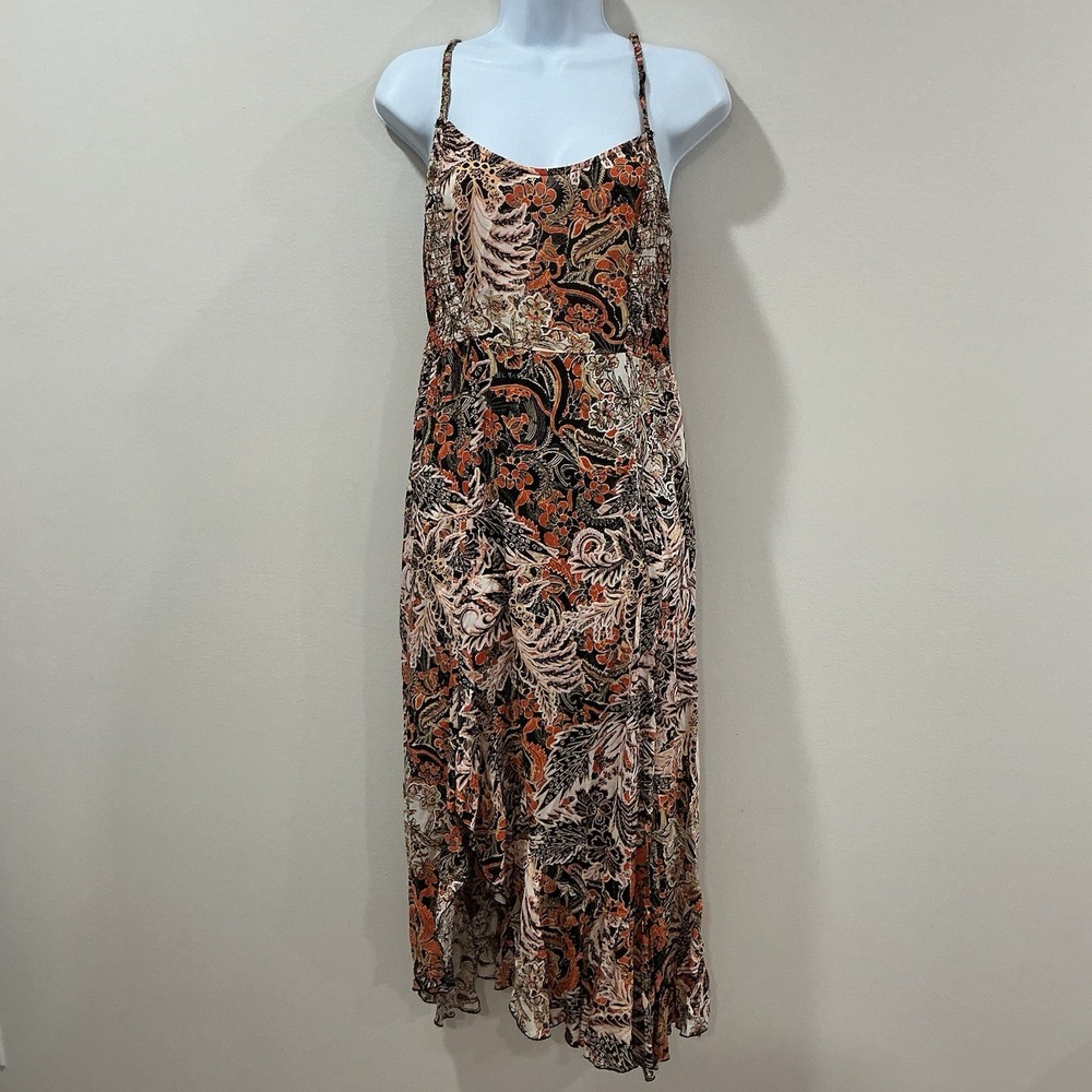 Intimately FREE PEOPLE Forever Yours Smocked Slip Maxi Dress Fall Brown Orange L